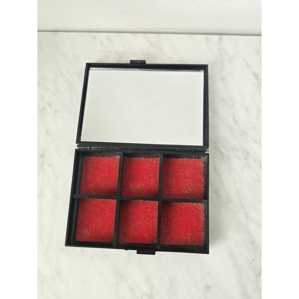 Vintage Asian Floral Travel Jewelry Box Compact with Mirror - 6 Compartment